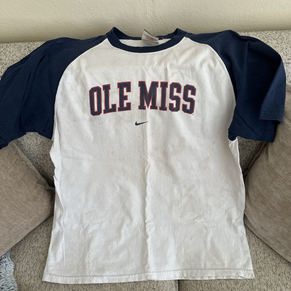 Nike White and Blue Short Sleeve Tee
